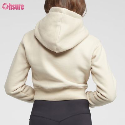 Maglietta da donna a cappello stampata peso pesante top tagliato cotone casual breve stampa invernale modello a maglia con cappuccio