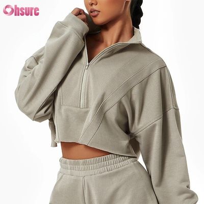Logo personalizzato Felpa personalizzata tinta unita Donna Felpe con cappuccio Stampa Cotone pesante Casual Set corti Donna Due pezzi Inverno Lavorato a maglia