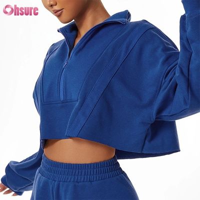 Logo personalizzato Felpa personalizzata tinta unita Donna Felpe con cappuccio Stampa Cotone pesante Casual Set corti Donna Due pezzi Inverno Lavorato a maglia