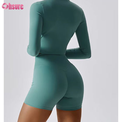 Slim Fit Full Zipper Nylon/Spandex 230GSM Fitness Sport Crop Tops Long Sleeve Custom Logo Zipper Abbigliamento sportivo per donne