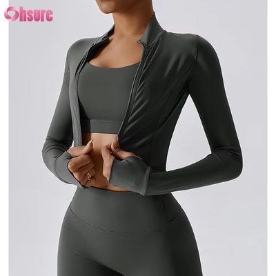 Slim Fit Full Zipper Nylon/Spandex 230GSM Fitness Sport Crop Tops Long Sleeve Custom Logo Zipper Abbigliamento sportivo per donne