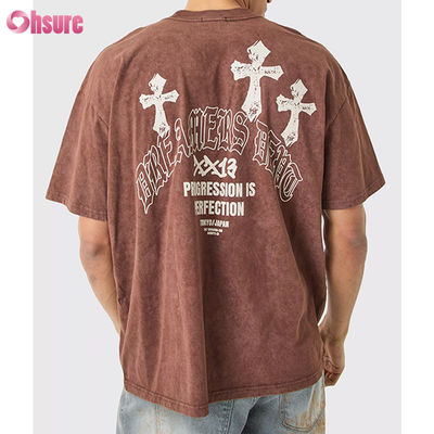 T-shirt vintage sport oversize con stampa digitale ad alta qualità effetto acido, t-shirt personalizzata da uomo