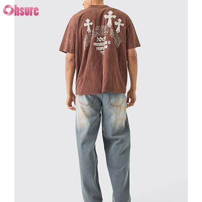 T-shirt vintage sport oversize con stampa digitale ad alta qualità effetto acido, t-shirt personalizzata da uomo