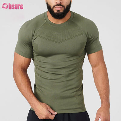 T-shirt di poliestere a manica corta leggero, asciugatura rapida, adatto per correre, fitness, compressione muscolare, fitness maschile