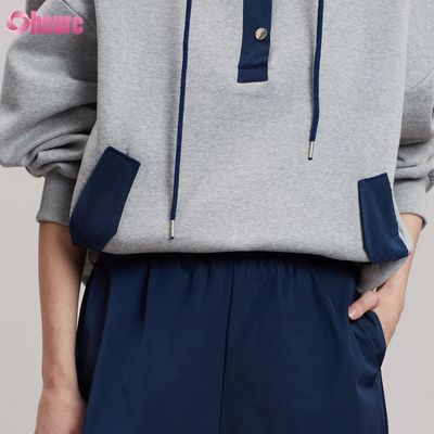Disegno di moda Comodo di cotone stile oversized bottone colore di contrasto cappuccio da tasca per donne