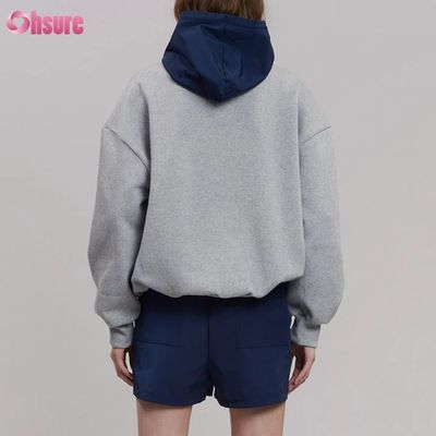 Disegno di moda Comodo di cotone stile oversized bottone colore di contrasto cappuccio da tasca per donne