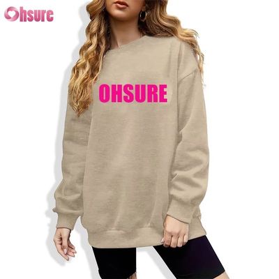 Felpa lunga personalizzata da donna, casual, ampia, con scollo rotondo e cappuccio, per sport invernali, in tessuto a maglia