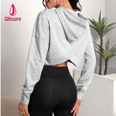 Ohsure Fitness Donne Loose Casual Sweatsuit Autunno Yoga Base Drop Shoulder Drawstring Crop Sports Hoodie