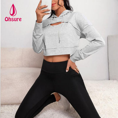 Ohsure Fitness Donne Loose Casual Sweatsuit Autunno Yoga Base Drop Shoulder Drawstring Crop Sports Hoodie