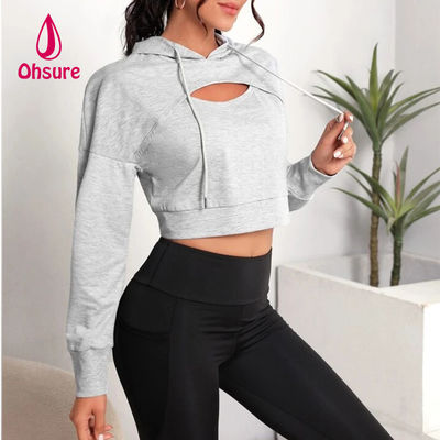 Ohsure Fitness Donne Loose Casual Sweatsuit Autunno Yoga Base Drop Shoulder Drawstring Crop Sports Hoodie