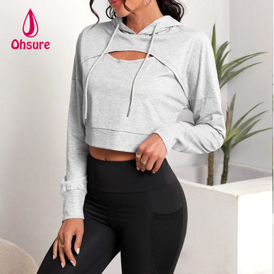 Ohsure Fitness Donne Loose Casual Sweatsuit Autunno Yoga Base Drop Shoulder Drawstring Crop Sports Hoodie