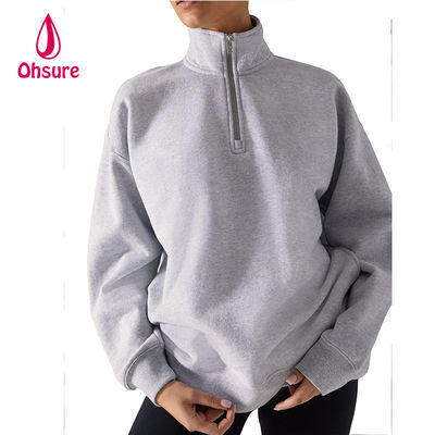 Ohsure Pullover a mezza cerniera 1/4 cerniera maglietta bianca maglietta a manica lunga di grandi dimensioni maglietta femminile con cappuccio cotone personalizzato in vendita calda velluto