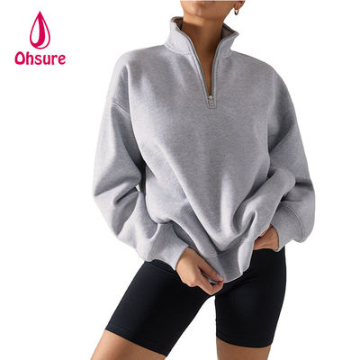 Ohsure Pullover a mezza cerniera 1/4 cerniera maglietta bianca maglietta a manica lunga di grandi dimensioni maglietta femminile con cappuccio cotone personalizzato in vendita calda velluto