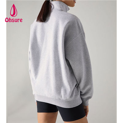 Ohsure Pullover a mezza cerniera 1/4 cerniera maglietta bianca maglietta a manica lunga di grandi dimensioni maglietta femminile con cappuccio cotone personalizzato in vendita calda velluto