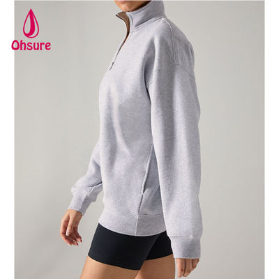 Ohsure Pullover a mezza cerniera 1/4 cerniera maglietta bianca maglietta a manica lunga di grandi dimensioni maglietta femminile con cappuccio cotone personalizzato in vendita calda velluto