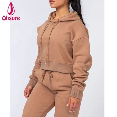 Abbigliamento fitness donne Pullover Top cotone biologico lana sportiva felpe con cappuccio logo Puff Donna allenamento fitness felpe con cappuccio
