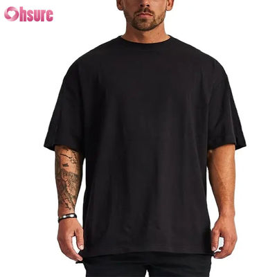 Logo personalizzato abbigliamento di strada T-shirt pesante in cotone nero stampato T-shirt pesante spalla spessa bianca