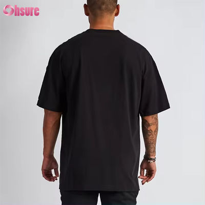 Logo personalizzato abbigliamento di strada T-shirt pesante in cotone nero stampato T-shirt pesante spalla spessa bianca