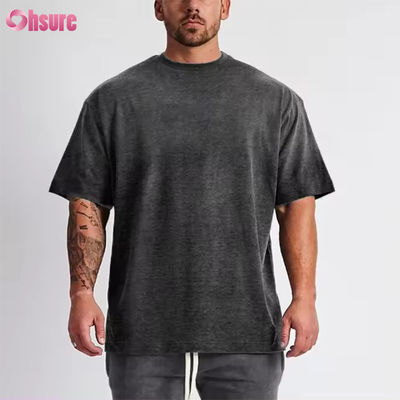 Logo personalizzato abbigliamento di strada T-shirt pesante in cotone nero stampato T-shirt pesante spalla spessa bianca