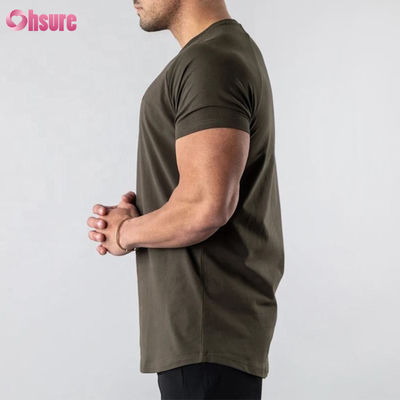 95% Cotone 5% Spandex Blend Tinta Unita Logo Personalizzato Orlo Curvo Longline Maglietta da Uomo per Palestra Bodybuilding