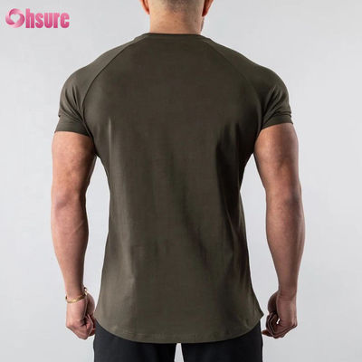 95% Cotone 5% Spandex Blend Tinta Unita Logo Personalizzato Orlo Curvo Longline Maglietta da Uomo per Palestra Bodybuilding