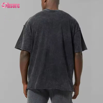 Logo personalizzato Uomo nero pesante 100% cotone Active Oversize Acid Wash Orlo grezzo T-shirt sportiva Maglietta da palestra Uomo