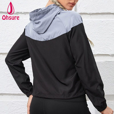 LOGO personalizzato 100% poliestere due toni Mezza cerniera sportiva con cappuccio Sport Wear Top Donna fitness Giacca di allenamento per palestra