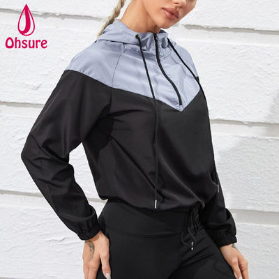 LOGO personalizzato 100% poliestere due toni Mezza cerniera sportiva con cappuccio Sport Wear Top Donna fitness Giacca di allenamento per palestra