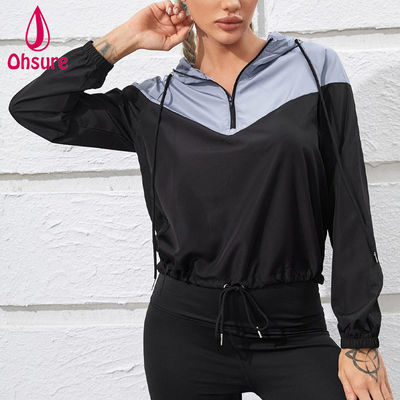 LOGO personalizzato 100% poliestere due toni Mezza cerniera sportiva con cappuccio Sport Wear Top Donna fitness Giacca di allenamento per palestra