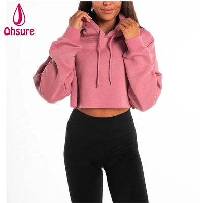 Donne Peso pesante Cappuccino Tops di allenamento Pullover di cotone di lana di allenamento Top di raccolto Cappuccino oversize