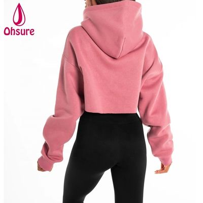 Donne Peso pesante Cappuccino Tops di allenamento Pullover di cotone di lana di allenamento Top di raccolto Cappuccino oversize