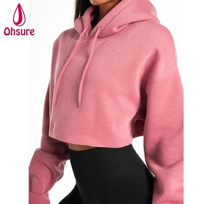 Donne Peso pesante Cappuccino Tops di allenamento Pullover di cotone di lana di allenamento Top di raccolto Cappuccino oversize