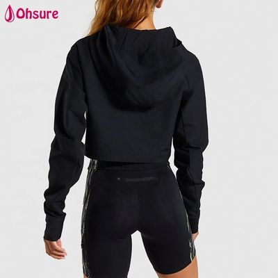 Custom Super Soft Fitness Crew Neck Donne Cotton Sport Crop Top Nera Hoodies Gym Pullover Con Hoody