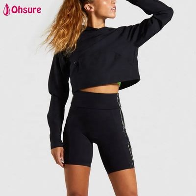 Custom Super Soft Fitness Crew Neck Donne Cotton Sport Crop Top Nera Hoodies Gym Pullover Con Hoody