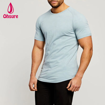 Abbigliamento sportivo in tessuto di bambù, maniche raglan, girocollo, muscolari, leggere, magliette da allenamento per uomo