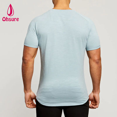 Abbigliamento sportivo in tessuto di bambù, maniche raglan, girocollo, muscolari, leggere, magliette da allenamento per uomo