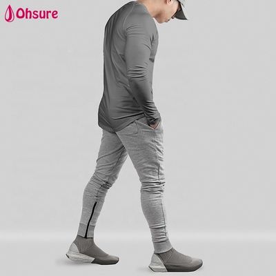 Maglietta da uomo a compressione atletica all'ingrosso, vestibilità slim, top, maniche lunghe, orlo a scollo tondo, allenamento, bodybuilding, palestra, magliette casuali