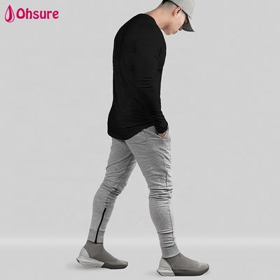 Maglietta da uomo a compressione atletica all'ingrosso, vestibilità slim, top, maniche lunghe, orlo a scollo tondo, allenamento, bodybuilding, palestra, magliette casuali