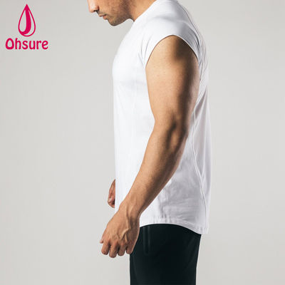 Stampa T-shirt senza maniche Raw Cut Arm Mens Workout Abbigliamento allenamento Gym Top Mens T-shirt casual T-shirt bianca T-shirt bianca