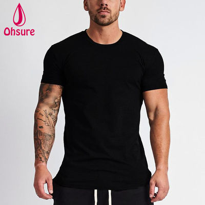 Maglietta da uomo sportiva da palestra estiva di alta qualità, da corsa, ad asciugatura rapida, nera, da uomo, tinta unita, per il fitness