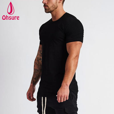 Maglietta da uomo sportiva da palestra estiva di alta qualità, da corsa, ad asciugatura rapida, nera, da uomo, tinta unita, per il fitness