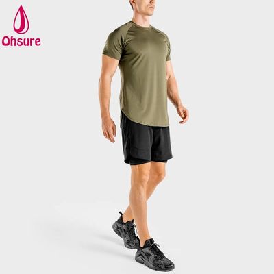 Nuovo Arrivo Leggero Traspirante Atletico Uomo Fitness Tessuto ad Asciugatura Rapida Spandex Elastan Abbigliamento Uomo T-shirt