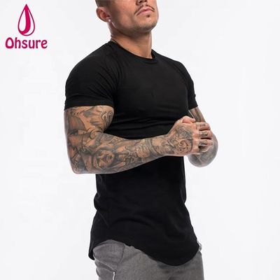 T-shirt da palestra da uomo in cotone spandex personalizzato, abbigliamento verde militare, manica corta, tinta unita, per allenamento