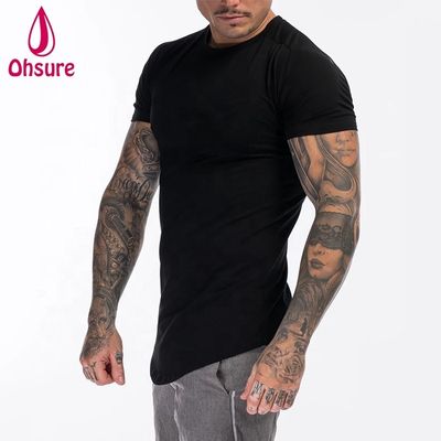 T-shirt da palestra da uomo in cotone spandex personalizzato, abbigliamento verde militare, manica corta, tinta unita, per allenamento