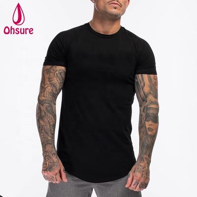 T-shirt da palestra da uomo in cotone spandex personalizzato, abbigliamento verde militare, manica corta, tinta unita, per allenamento