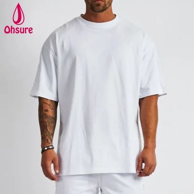 T-shirt in cotone bianco streetwear Oversize con spalle scese T-shirt pesante Stampa personalizzata di alta qualità per uomo Casual