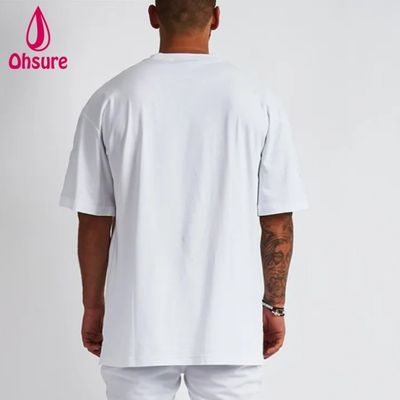 T-shirt in cotone bianco streetwear Oversize con spalle scese T-shirt pesante Stampa personalizzata di alta qualità per uomo Casual