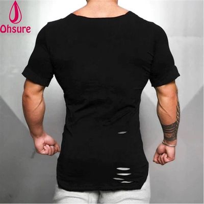 T-shirt maschile di cotone nuovo - T-shirt vintage a buco strappato - T-shirt maschile di moda casual Activewears fitness