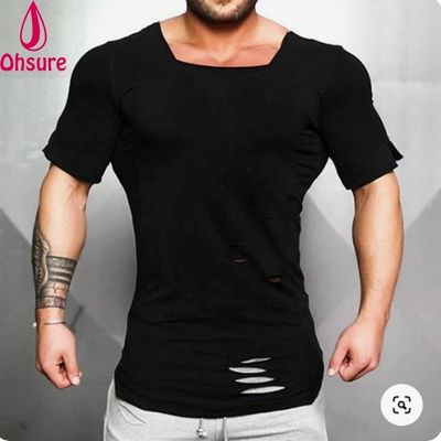 T-shirt maschile di cotone nuovo - T-shirt vintage a buco strappato - T-shirt maschile di moda casual Activewears fitness