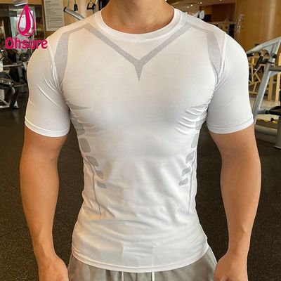 T-shirt a manica corta adatta ad assorbimento del sudore all'ingrosso Custom New Design Uomini Sport Gym Corsa Sport Casual Tessuto